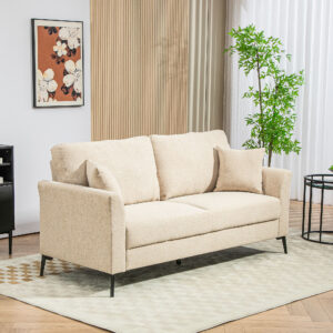 2-personers sofa med linnedlook, tyk polstring, op til 360 kg, 179 x 80 x 89 cm, beige