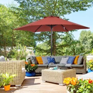 Parasol Ø196 cm, roterende parasol med foldefunktion, sekskantet balkonparasol, strandparasol, vindtæt, stabil markedsparasol, svingparasol, solbeskyttelse til strand, balkon, have, vinrød