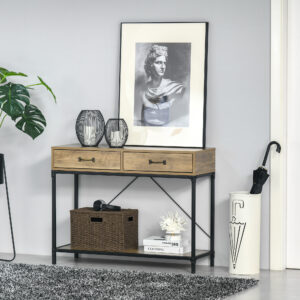 Sidebord Konsolbord Entrébord med 2 skuffer og underhylde Vintage Brun Sort 100x35x76,5 cm til entré og stue