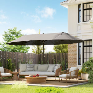 Dobbelt parasol haveparasol med håndsving, grå, oval, 460 x 270 x 240 cm