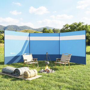 Sammenfoldelig Vindskærm Camping Privacy Screen med Lyskilde Vinduespinde Reb Vindskærm Hegn Strand Vindskærm Strandbeskyttelse til Camping Have, Strand, Terrasse 440 x 140 cm Blå