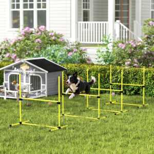 Agility-sæt til hunde, hækkeløb/slamon-/jordstænger, bæretaske, robust, gul