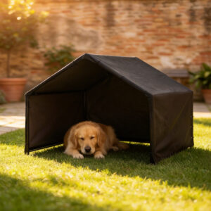 Hundehus/hundegård med vand- og UV-bestandigt tag, til hunde op til 30 kg, 125 x 110 x 93 cm, sort