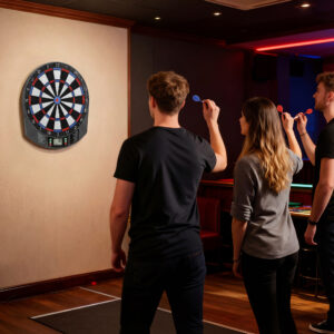 Elektronisk dartskive til 1-8 spillere, LCD-display, 6 dartsæt, flerfarvet