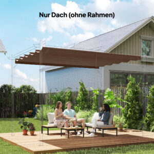 Udskiftningstag til 4 x 3 m pergola, udtrækkeligt, med drænhuller til regnvand, vejrbestandigt, polyester, kaffe