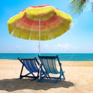 Hawaiiansk parasol, haveparasol, højdejusterbar, vipbar, farverig, Ø160 x 190 cm
