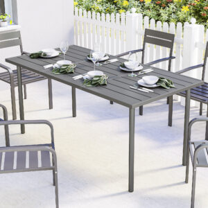 Havebord 165 x 80 cm til 6 personer, spisebord med lamelplade, stålstel, rektangulært