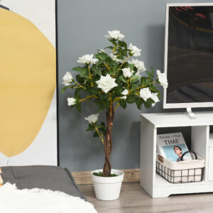 Kunstige rosenplanter stor 90 cm kunstig plante, kunstige plastikplanter rosentræ i en potte, kunstigt træ som ægte til stue soveværelse kontor have moderne dekoration gave