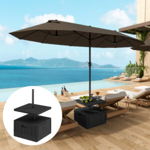 3 i 1 parasolfod 80 kg fyldbar, plantbar parasolstativ med hjul, bordplade firkantet parasolholder parasolvægtstativ til parasol Ø38/48 mm, til balkon sort