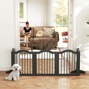 Hundebarrier Fritstående Sikkerhedslåge med Fødder, Sammenklappelig Hundegitter, 5 Paneler, 261,5 x 29,5 x 61 cm, Sort
