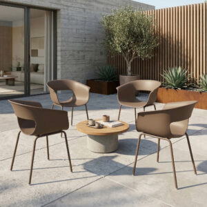 Havestole, sæt med 4, ergonomiske balkonstole med udskæringsdesign, armlæn, vejrbestandige, rustfri, kaffe