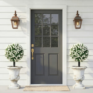 Kunstige rosekugler, UV-bestandige til udendørs brug, sæt med 2 rosentræer, 55 cm, hvide