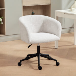Polstret Kontorstol med Plyspolstring, Badekardesign, Rullende Skrivebordsstol, Stålstel, Creme+Sort