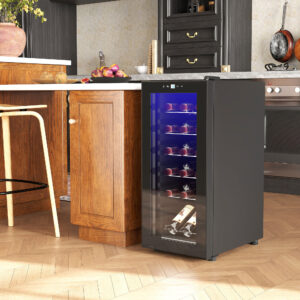 Vinkøler, Kompressor til 18 flasker, 50 L Drikkevarekøler med Glasdør, 5-18°, Flaskekøler med Touch Switch