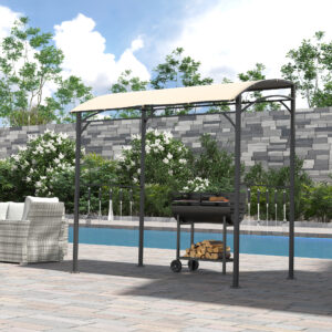 BBQ Gazebo Havepavillon med UV-bestandigt grillovertræk, stålramme og kroge, polyester, beige, 215x150x220 cm