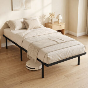 Sengestel, 90 x 200 cm metalseng med opbevaringsplads under sengen, metalstel med lamelbund, ingen boxmadras nødvendig
