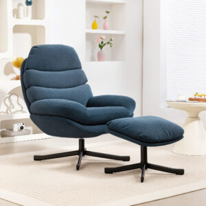 Lænestol med fodskammel, loungestol med chenillestof, moderne TV-stol, 78 x 93 x 100 cm, blå