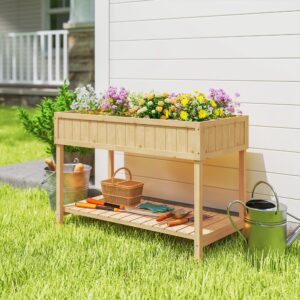 Plantebord højbed plantebord blomsterkasse dyrkningsbord 8 rum med drænhylde massivt grantræ naturligt træ 110 x 46 x 76 cm