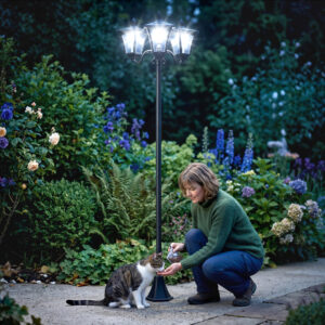 Solcelledrevet havelanterne med 3 flammer lanterne solcelledrevet lanterne vejlampe med LED 120 lumen IP44 201 rustfrit stål sort 51,5 x 47 x 182,5 cm