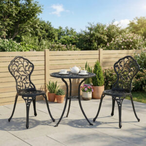 Bistroset für 2 Personen Balkonmöbel Set mit Bistrotisch & 2 Stühlen, Schwarz, ideal für Garten & Terrasse
