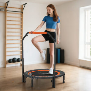 Minitrampolin med LCD-skærm, 102 cm fitnesstrampolin, 4-vejs højdejusterbart styr, understøtter op til 100 kg for effektiv træning