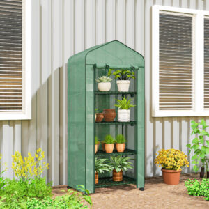 Plastikdrivhus, minidrivhus, plantehus, kold ramme, 4 hylder, 69 x 50 x 165 cm, grøn