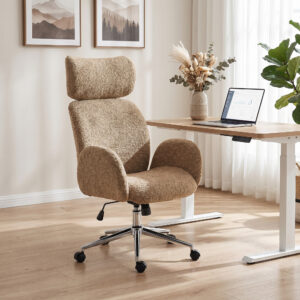 Kontorstol med justerbar nakkestøtte, ergonomisk skrivebordsstol, vippefunktion, højdejusterbar, brun