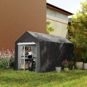 Garagetelt, 2,1 x 3,6 x 2,35 m Opbevaringstelt med UV-beskyttelse, Lynlåsdør, Vandafvisende Folie Garage til Motorcykler, Haveredskaber, Mørkegrå