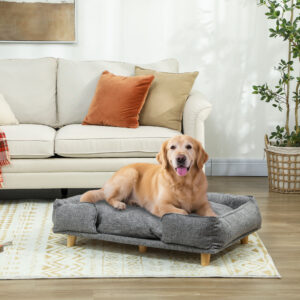 Hundesofa, Kæledyrssofa, Kæledyrsseng, Aftagelig og Vaskbar Polstring, Naturlig + Mørkegrå