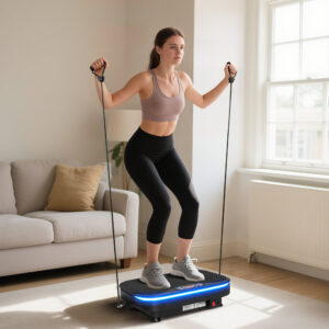 Vibrationsplade til fitnessøvelser, Bluetooth-funktion, fjernbetjening, 99 hastighedsniveauer, plastik, stål, sort