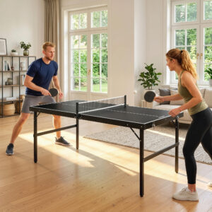Mini Bordtennisbord, Sammenklappeligt Tennisbord med Net og Håndtag, Indendørs Spilsæt til Hjemmet, Aluminium Sort