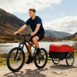 Cykeltrailer, 170 liter, lasttrailer med kobling, presenning, 51 cm hurtigudløsermekanisme, luftgummidæk, op til 40 kg