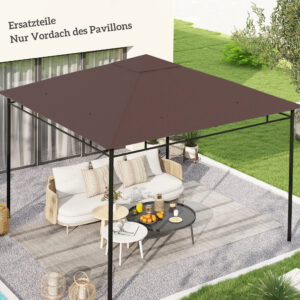 Udskiftningstagpavillon 2,93x2,93m pavillonoverdækning solbeskyttelse lavet af polyester i kaffe, ideel til have og terrasse
