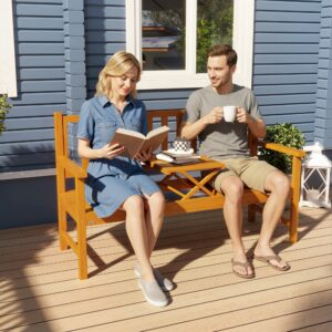 Havebænk 3-personers bænkbord armlæn træbænk op til 280 kg balkon terrasse lysebrun 153x56x91cm