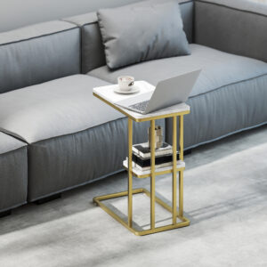 Sidebord, C-formet smalt sofabord med opbevaringsplads, moderne natbord til små rum, 50 x 30 x 57,5 cm