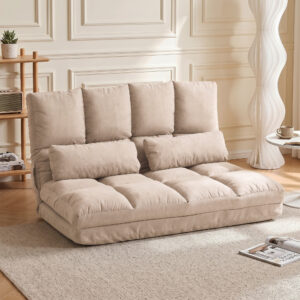 2-i-1 gulvstol med ryglæn og justerbar ryglæn, 102 x 73 x 60 cm, beige