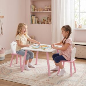 Børnebord og stolesæt, 3 dele, 1 bord, 2 stole, pink og hvid