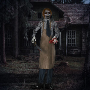 Halloween-dekoration, motorsavsmorder, bevægelig, motorsavslyd, automatisk skift, 1,70 m