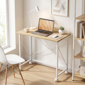 Klapbord med hjul, pladsbesparende, stål, MDF, natur