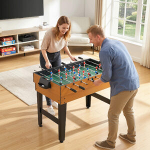 4-i-1 multispilbord, festspilbord med bordtennis, bordfodbold, billard og bordhockey, til multiplayer-sjov, stål, naturtræ + sort
