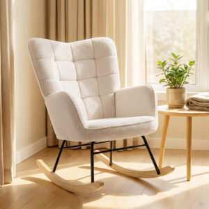 Gyngestol, Accentstol, Afslappende stol med Berber Fleece, til soveværelse, op til 120 kg, Beige, 71 x 92 x 101 cm