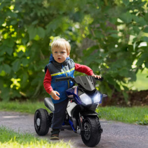Elektrisk Børnemotorcykel, Lys & Lyd, 3 km/t, Genopladelig, Plastik & Metal, Blå/Hvid