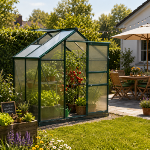 Drivhus med tagvindue, aluminiumsdrivhus, 190 cm x 132 cm x 201 cm, grøn + transparent
