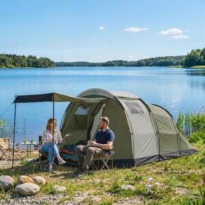Campingtelt til 3-4 personer, robust 3000 mm vandtæt, familietelt med sovekabine, forhal, opholdsstue, grøn