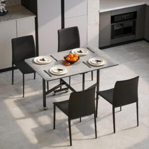 Foldbart spisebord med hjul til 4-6 personer, stålben, udtrækkeligt 52,5-120 x 80 x 73 cm, ideelt til køkken og spisestue