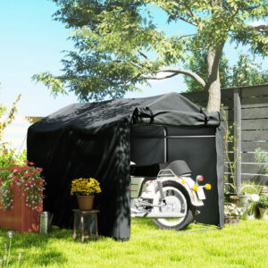 Garagetelt, vandtæt garagetelt med dør, UV-bestandig, 220 x 157 x 165 cm, mørkegrå