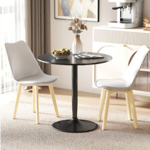 Spisebord til 2 personer, rund bordplade Ø80 cm, MDF og stål, skridsikker, sort, 75H cm
