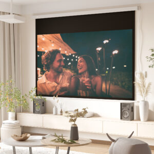 Projektorlærred 247 x 168 cm 100 tommer 16:9 HD 4K projektionslærred Elektrisk med fjernbetjening, Hvid