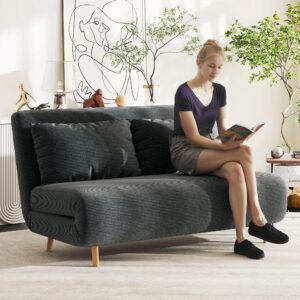 Sovesofa, gæsteseng, 3-positions justerbar ryglæn, corduroy-look, op til 120 kg, 141 x 90 x 81 cm, mørkegrå