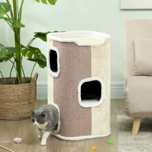 Kradsetræ til katte, 3 niveauer, robust, blødt plys, kradsetræ, beige